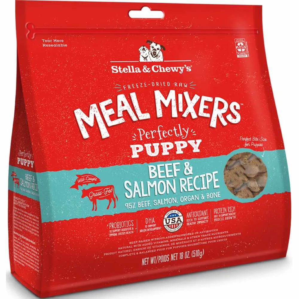 Stella & Chewys Perfectly Puppy Beef & Salmon Meal Mixers Grain-Free Freeze-Dried Raw Dog Food 18oz dog sweater dog tuxedo dog dress holiday dog outfit dog birthday shirt