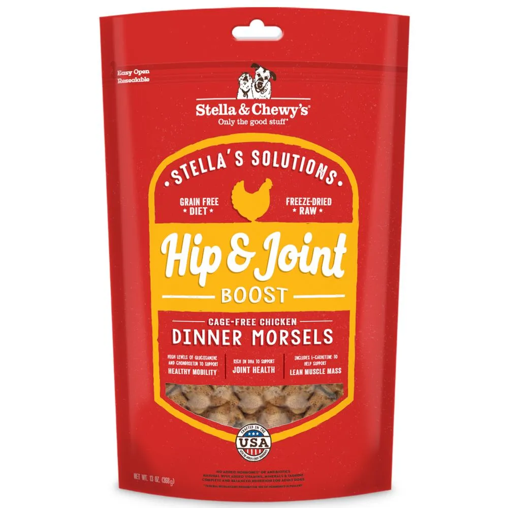 Stella & Chewys Stellas Solutions Hip & Joint Boost Chicken Grain-Free Freeze-Dried Raw Dog Food dog sweater dog tuxedo dog dress holiday dog outfit dog birthday shirt