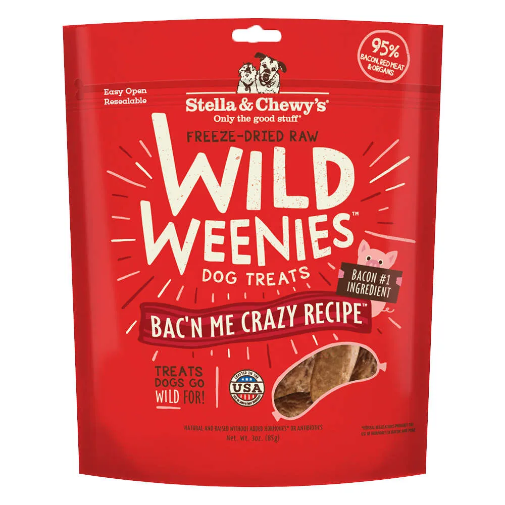 Stella & Chewys Wild Weenies Bac'n Me Crazy Recipe Grain-Free Freeze-Dried Dog Treats 3oz dog sweater dog tuxedo dog dress holiday dog outfit dog birthday shirt