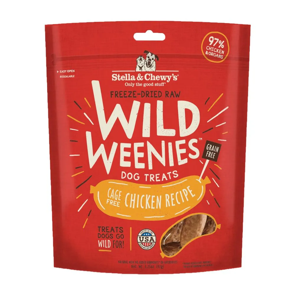 Stella & Chewys Wild Weenies Chicken Recipe Grain-Free Freeze-Dried Dog Treats 3.25oz (Exp 12Sep25) dog sweater dog tuxedo dog dress holiday dog outfit dog birthday shirt