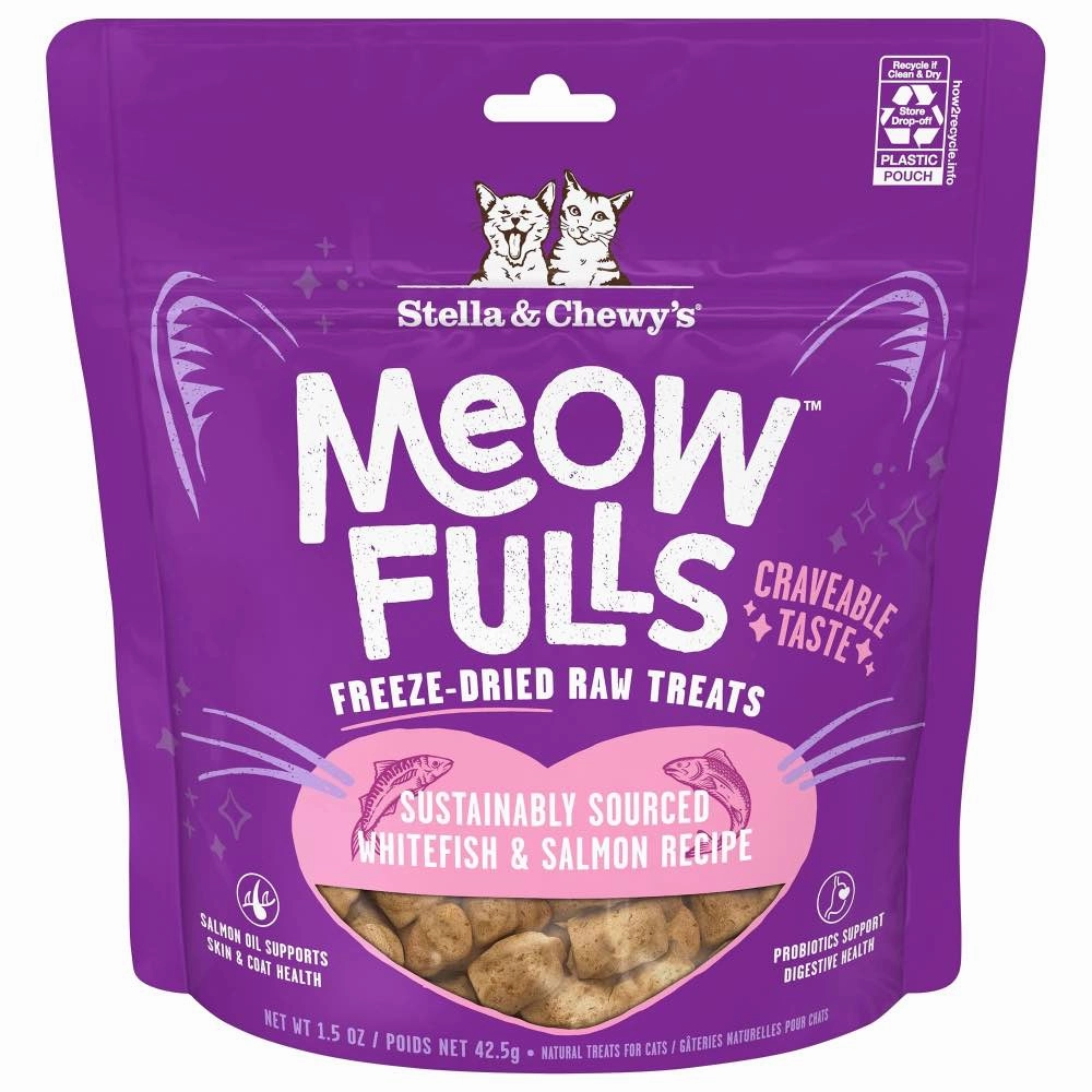 Stella & Chewys Meowfulls White Fish & Salmon Recipe Freeze-Dried Cat Treats 1.5oz cat snacks catnip treats healthy cat food cat reward treats low calorie cat food