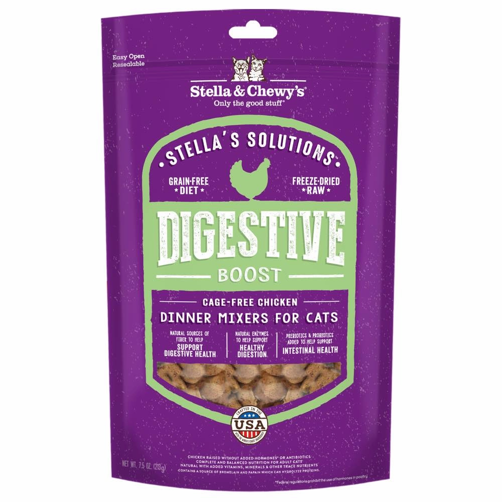 Stella & Chewys Stella's Solutions Digestive Boost Chicken Freeze-Dried Cat Food 7.5oz cat snacks catnip treats healthy cat food cat reward treats low calorie cat food