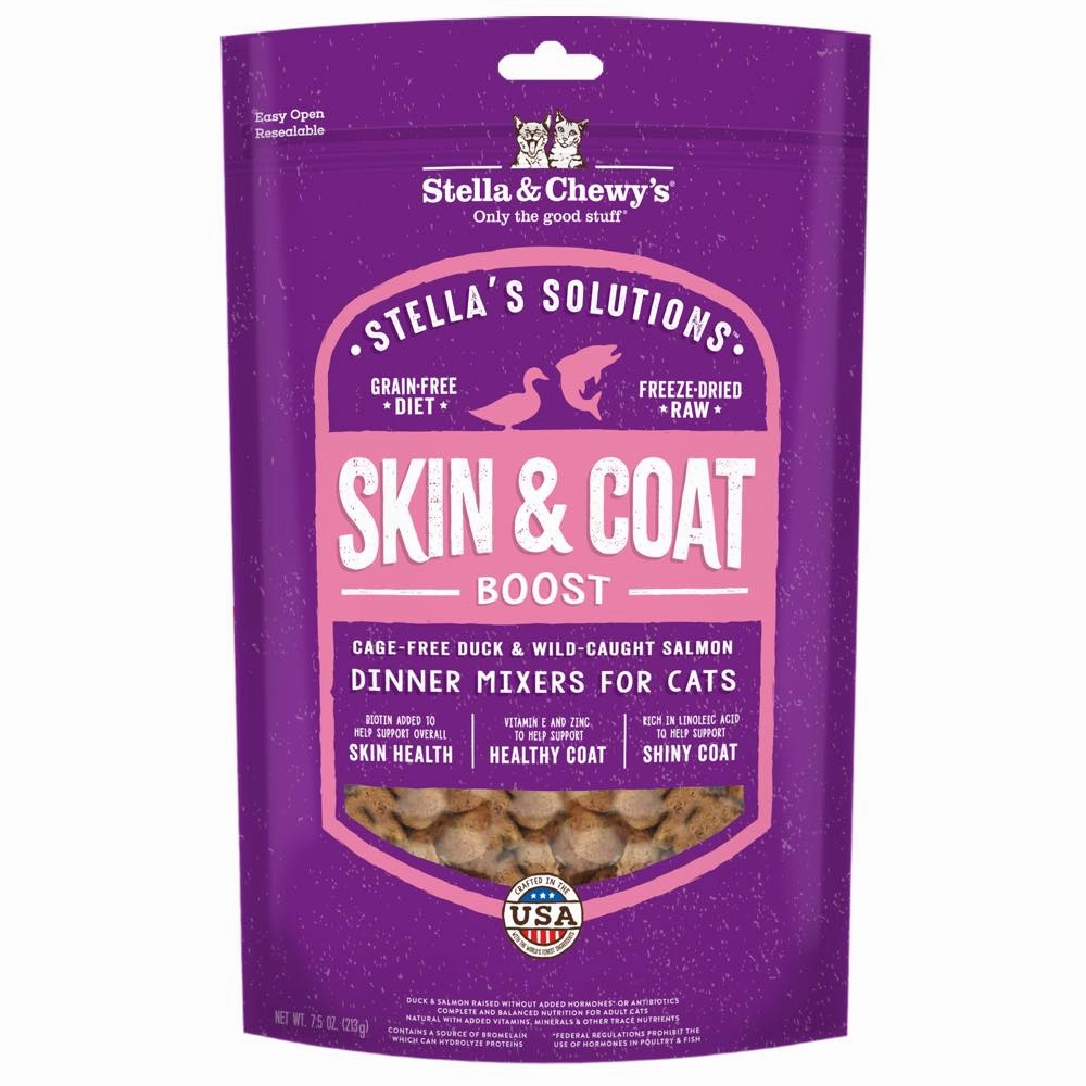 Stella & Chewys Stella Solutions Skin & Coat Boost Duck & Salmon Freeze-Dried Cat Food 7.5oz cat snacks catnip treats healthy cat food cat reward treats low calorie cat food