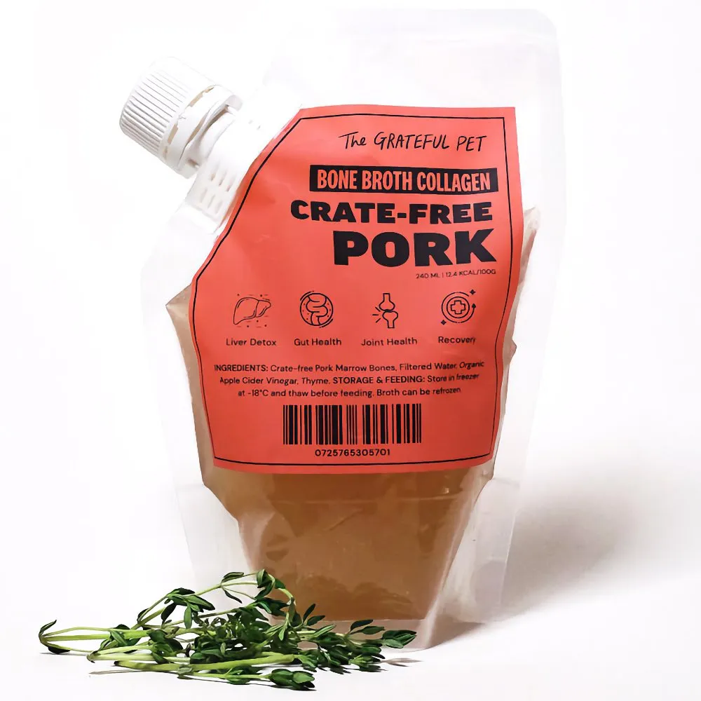 The Grateful Pet Crate-Free Pork Frozen Bone Broth Collagen 240ml dog sweater dog tuxedo dog dress holiday dog outfit dog birthday shirt
