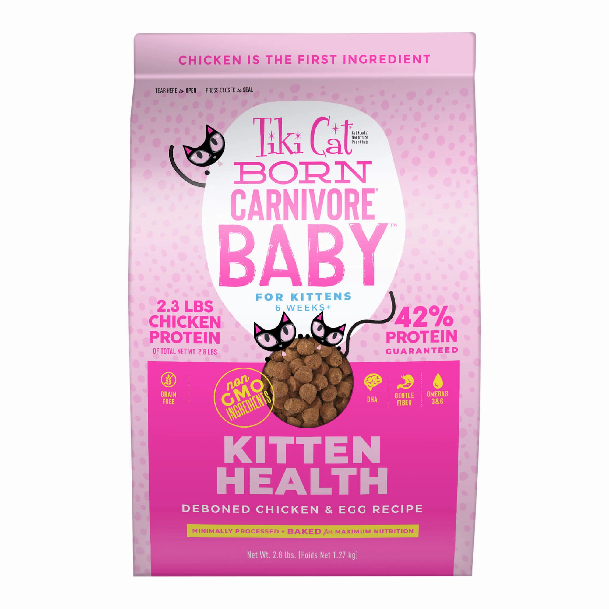 Tiki Cat Born Carnivore Baby Dry Kitten Food, Chicken & Egg, 2.8 lbs Bag cat scratchers cat towers cat window perch cat heating pad cat calming spray