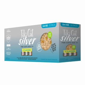 Tiki Cat Silver Wet Cat Food for Seniors, Variety Pack, 2.4 oz Cans, 12 ct cat climbing tree cat hammock cat steps cat grooming kit cat safety gate