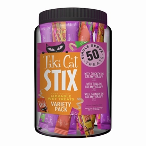 Tiki Cat Stix Wet Cat Treats, Variety Mega Jar, 25 oz, 50 ct cat scratchers cat towers cat window perch cat heating pad cat calming spray