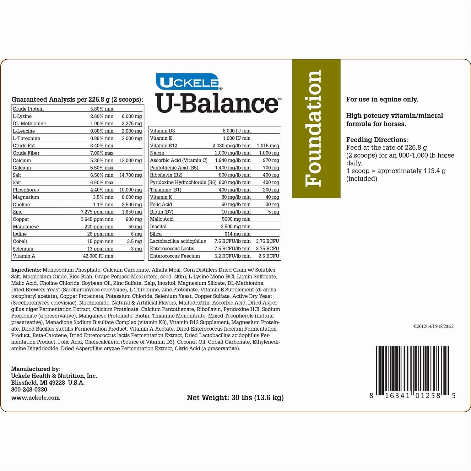 Uckele U-Balance Foundation Equine Supplement, Pellets