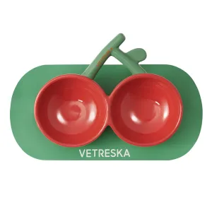 VETRESKA Cherry Ceramic Bowl For Cats & Dogs dog bones rawhide chew sticks dog jerky bacon bone