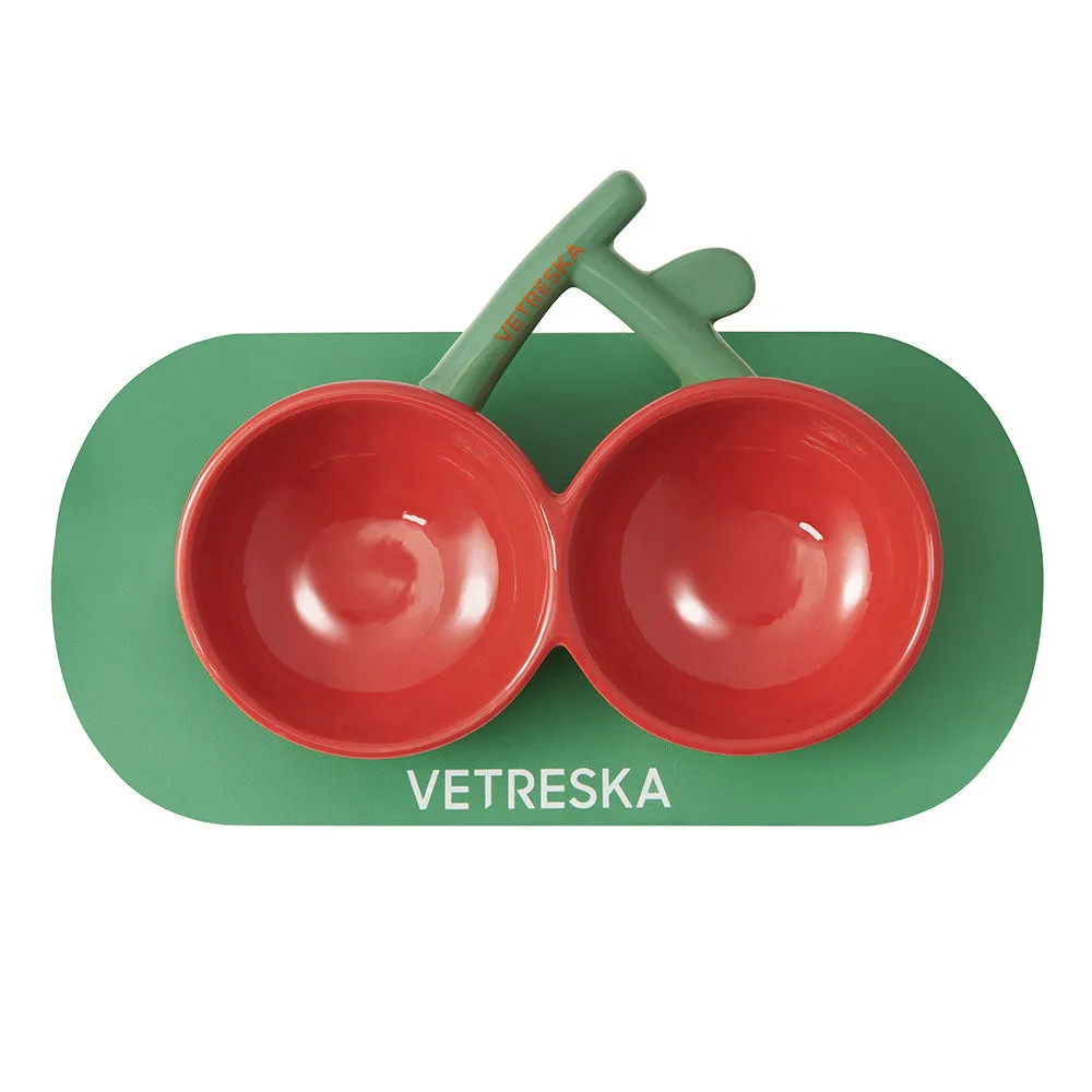 VETRESKA Cherry Ceramic Bowl For Cats & Dogs dog bones rawhide chew sticks dog jerky bacon bone