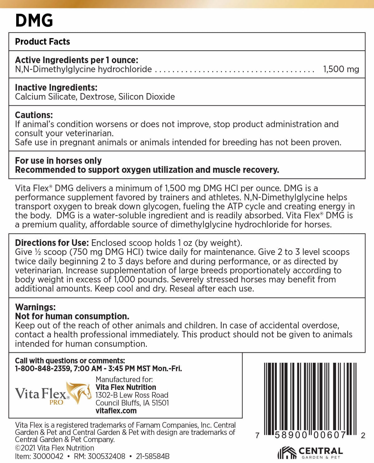 Vita Flex DMG 1500 Horse Supplement, 80 Day Supply