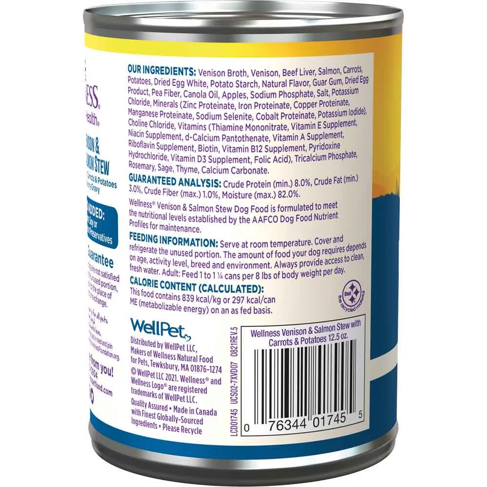 Wellness Complete Health Venison & Salmon Stew With Carrots & Potatoes Grain-Free Canned Dog Food 354g