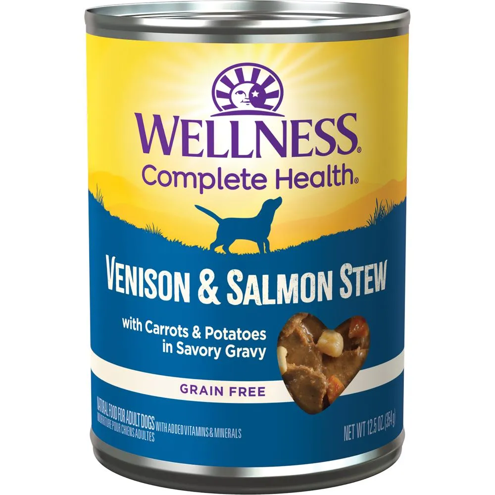 Wellness Complete Health Venison & Salmon Stew With Carrots & Potatoes Grain-Free Canned Dog Food 354g dog supplies dog food toys accessories dog bed
