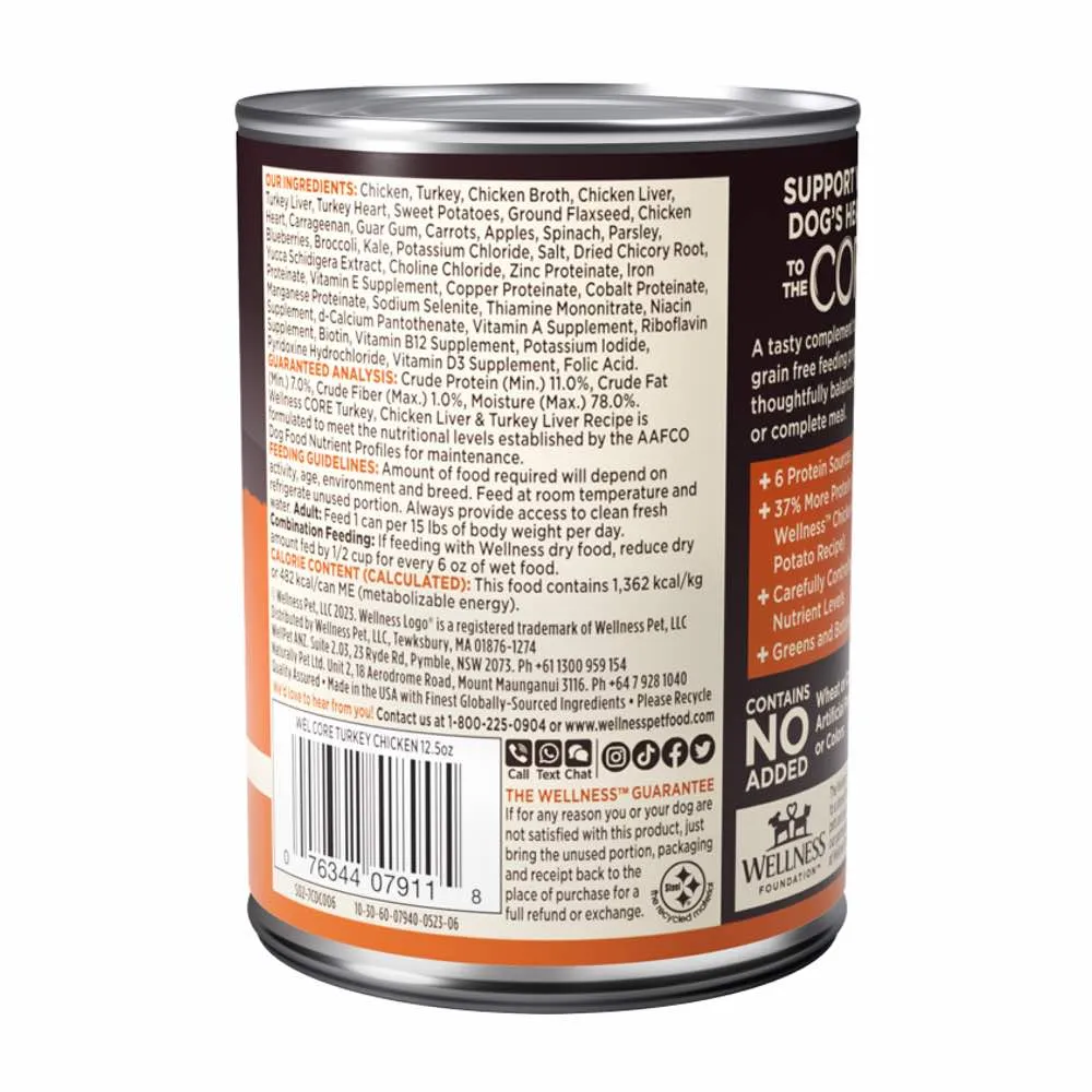 Wellness CORE Grain-Free Turkey, Chicken Liver & Turkey Liver Canned Dog Food 354g