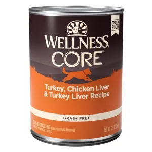 Wellness CORE Grain-Free Turkey, Chicken Liver & Turkey Liver Canned Dog Food 354g dog supplies dog food toys accessories dog bed