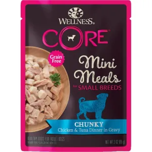 Wellness CORE Mini Meals Chunky Chicken & Tuna Dinner In Gravy Grain-Free Pouch Dog Food 3oz dog supplies dog food toys accessories dog bed