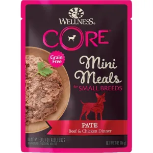 Wellness CORE Mini Meals Pate Beef & Chicken Dinner Grain-Free Pouch Dog Food 3oz dog supplies dog food toys accessories dog bed