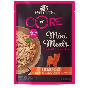 Wellness CORE Mini Meals Shredded Chicken & Turkey Dinner In Gravy Grain-Free Pouch Dog Food 3oz dog supplies dog food toys accessories dog bed