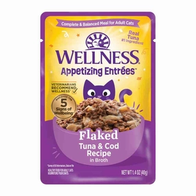 Wellness Appetizing Entrees Flaked Tuna & Cod Adult Pouch Cat Food 1.4oz cat snacks catnip treats healthy cat food cat reward treats low calorie cat food