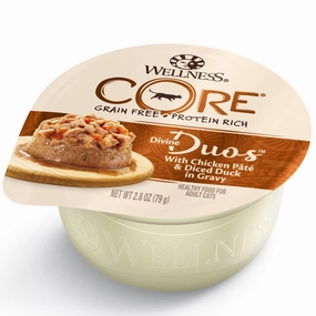 Wellness CORE Divine Duos Chicken Pate & Diced Duck In Gravy Wet Cat Food 2.8oz cat snacks catnip treats healthy cat food cat reward treats low calorie cat food