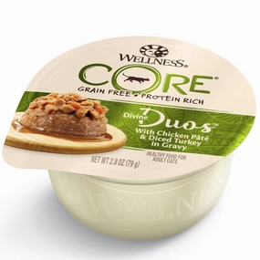 Wellness CORE Divine Duos Chicken Pate & Diced Turkey In Gravy Wet Cat Food 2.8oz cat snacks catnip treats healthy cat food cat reward treats low calorie cat food