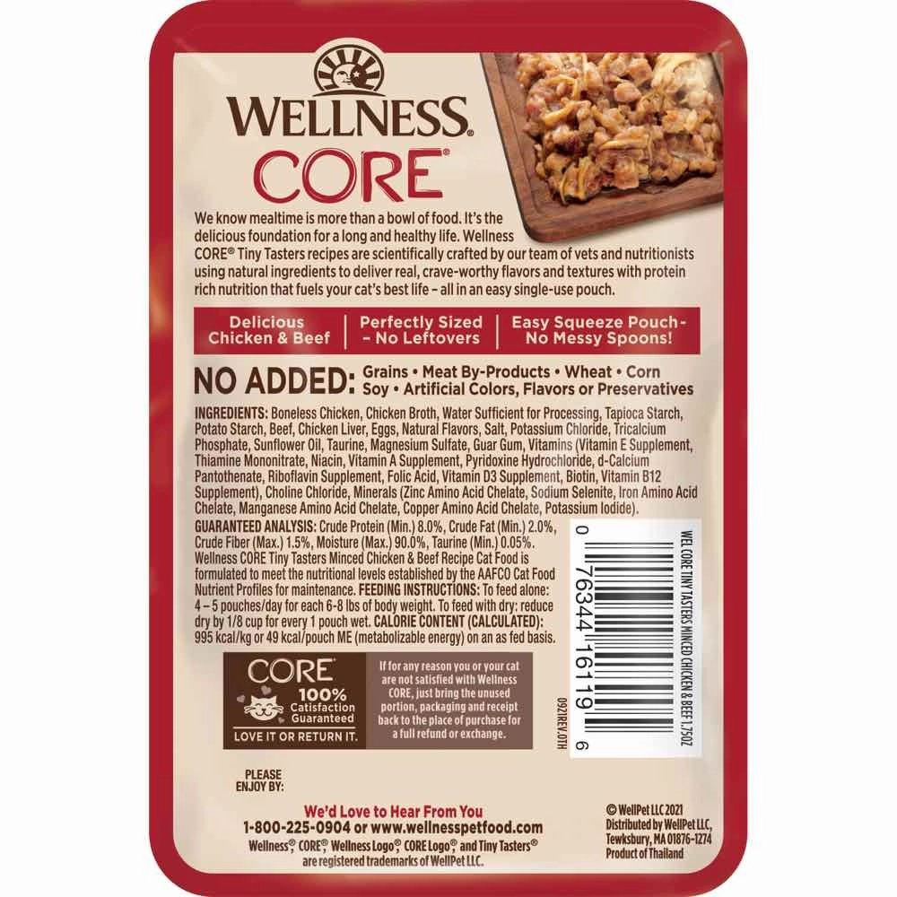 Wellness CORE Tiny Tasters Chicken & Beef Minced Grain-Free Adult Pouch Cat Food 1.75oz