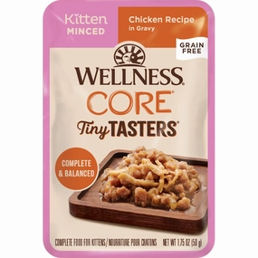 Wellness CORE Tiny Tasters Chicken Minced Grain-Free Kitten Pouch Cat Food 1.75oz cat snacks catnip treats healthy cat food cat reward treats low calorie cat food