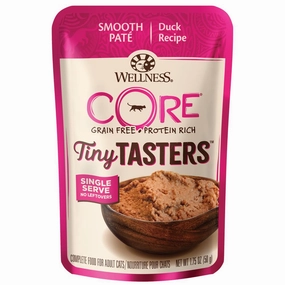 Wellness CORE Tiny Tasters Duck Pate Grain-Free Adult Pouch Cat Food 1.75oz cat snacks catnip treats healthy cat food cat reward treats low calorie cat food