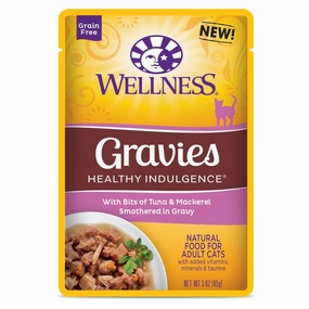 Wellness Healthy Indulgence Gravies Tuna & Mackerel In Gravy Grain-Free Pouch Cat Food 3oz cat snacks catnip treats healthy cat food cat reward treats low calorie cat food