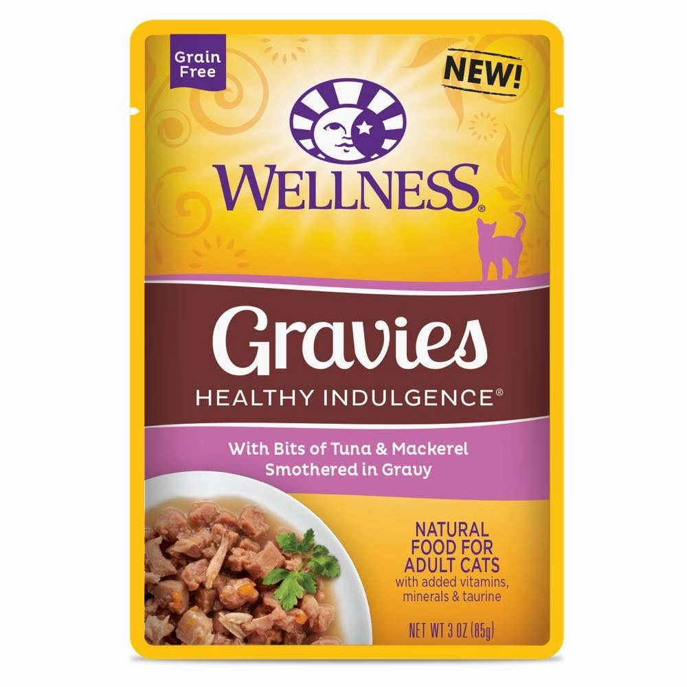 Wellness Healthy Indulgence Gravies Tuna & Mackerel In Gravy Grain-Free Pouch Cat Food 3oz cat snacks catnip treats healthy cat food cat reward treats low calorie cat food