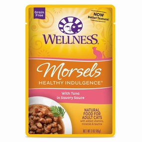 Wellness Healthy Indulgence Morsels Tuna In Sauce Grain-Free Pouch Cat Food 3oz cat snacks catnip treats healthy cat food cat reward treats low calorie cat food