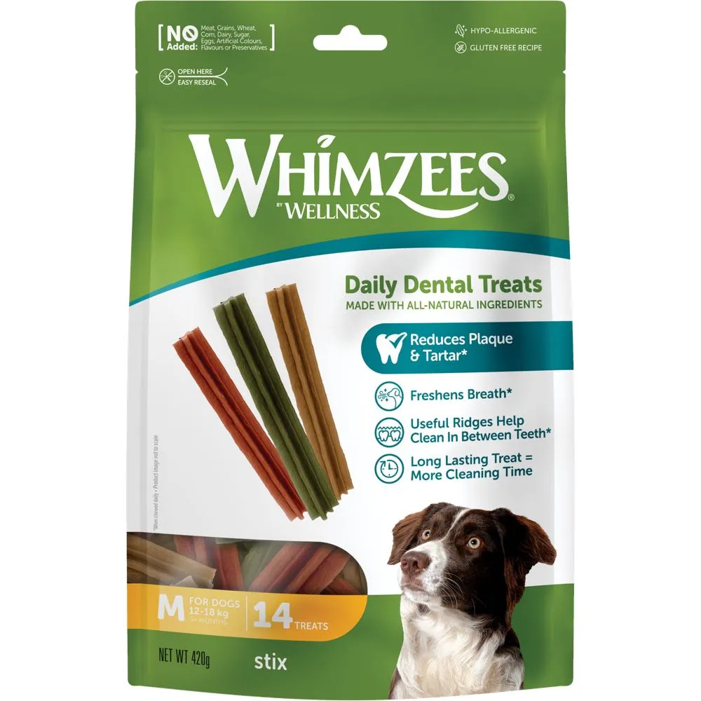 Whimzees Stix Medium Grain-Free Dental Dog Treats 14pc dog supplies dog food toys accessories dog bed