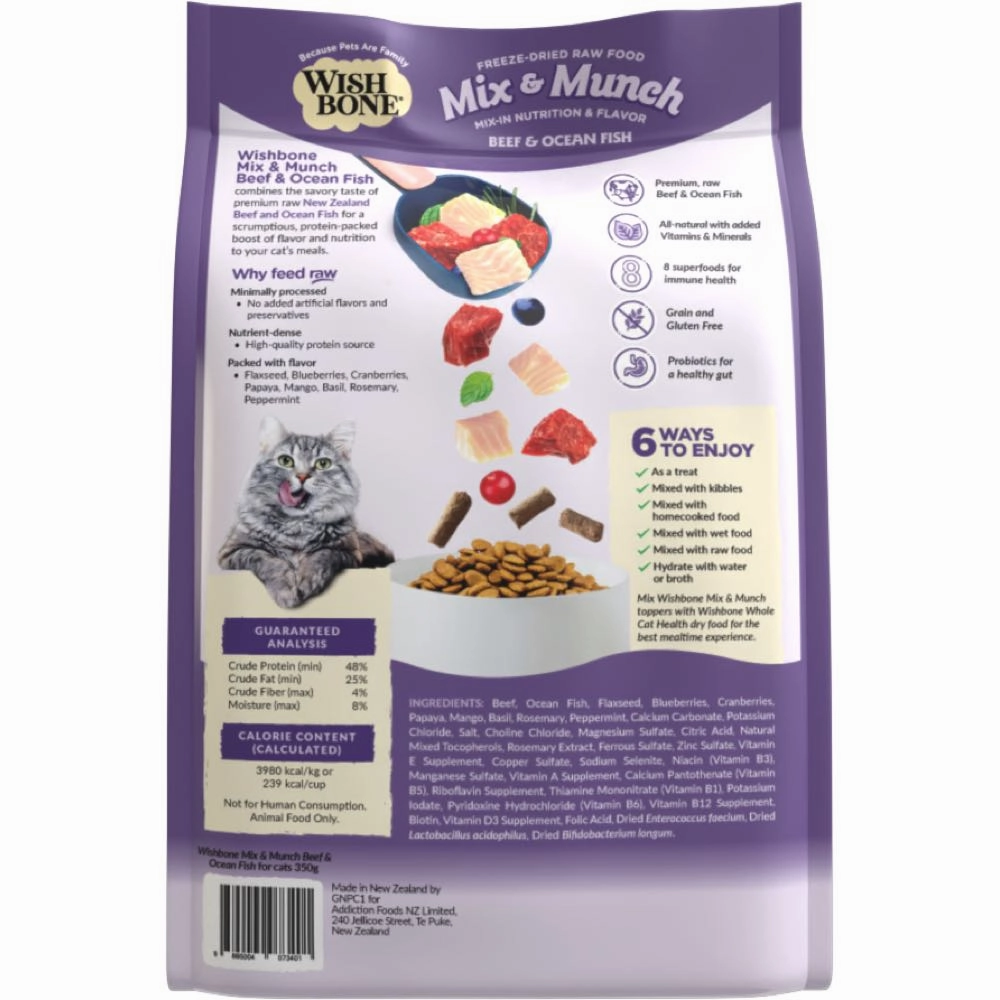 Wishbone Mix & Munch Beef & Ocean Fish Grain-Free Freeze-Dried Raw Food Cat Food Topper 350g