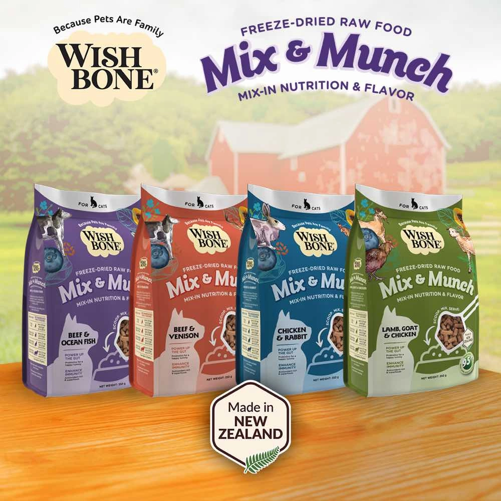 Wishbone Mix & Munch Beef & Ocean Fish Grain-Free Freeze-Dried Raw Food Cat Food Topper 350g