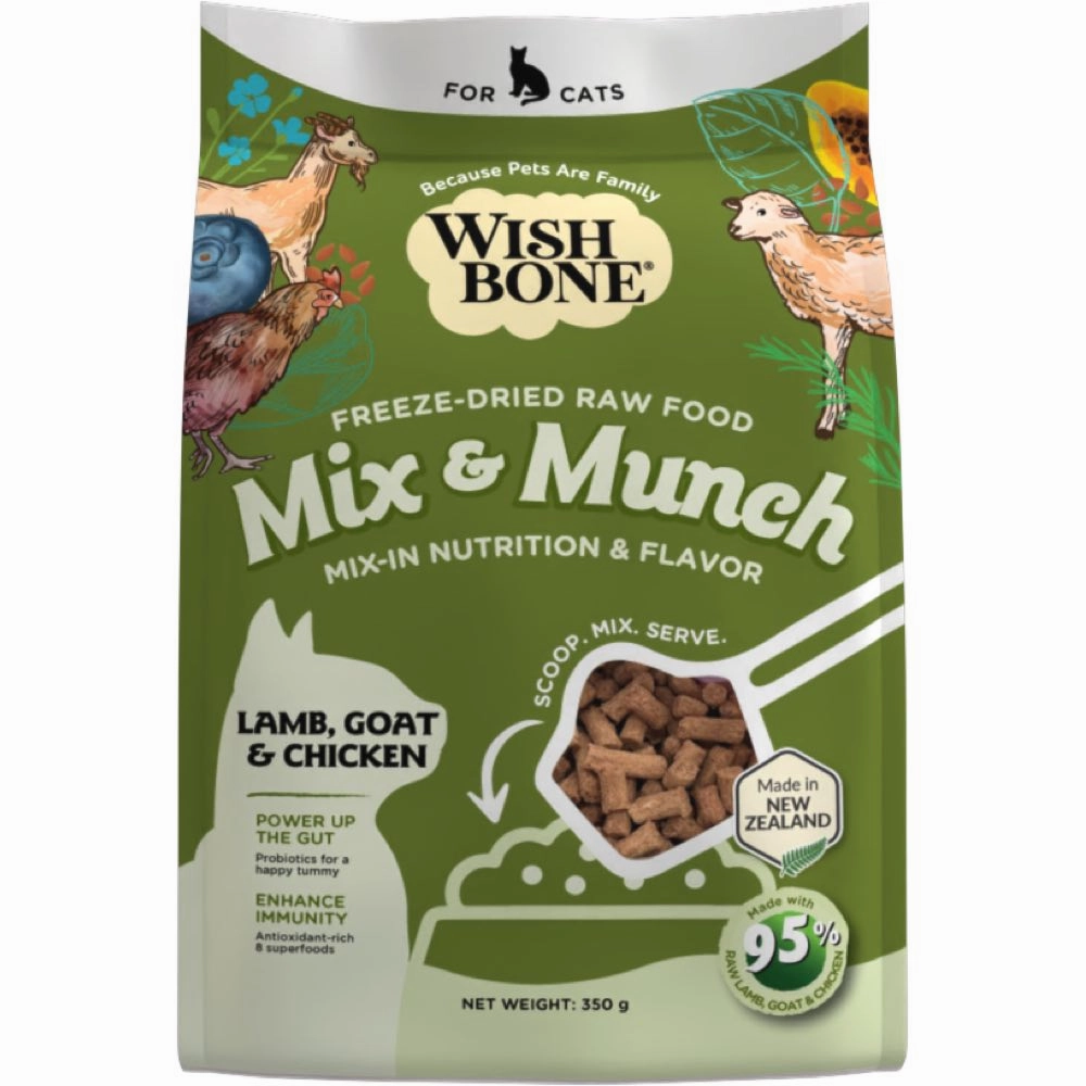 Wishbone Mix & Munch Lamb, Goat & Chicken Grain-Free Freeze-Dried Raw Food Cat Food Topper 350g premium cat food dental cat treats cat chicken treats tuna cat food cat fish treats